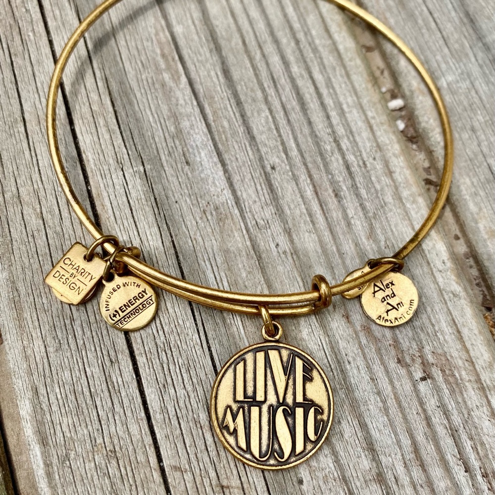 Retired Alex & Ani Live Music Gold Charm Bracelet